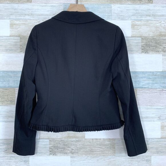 Worth Wool Ruffle Blazer Jacket Black Ruffle Hem Pockets Lined Cropped Womens 4 - Picture 5 of 8